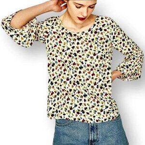Zara Trafaluc Multicolor Spring Floral Ruffle 3/4 Sleeve Tunic Top Shirt Size XL